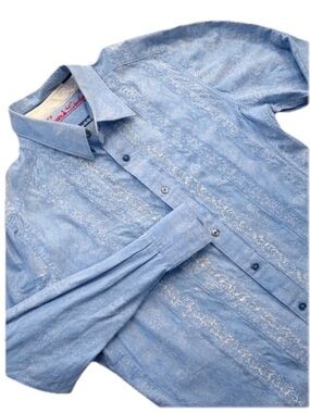 Robert Graham Blue Jacquard Embroidered Button Down Shirt Men’s Large L